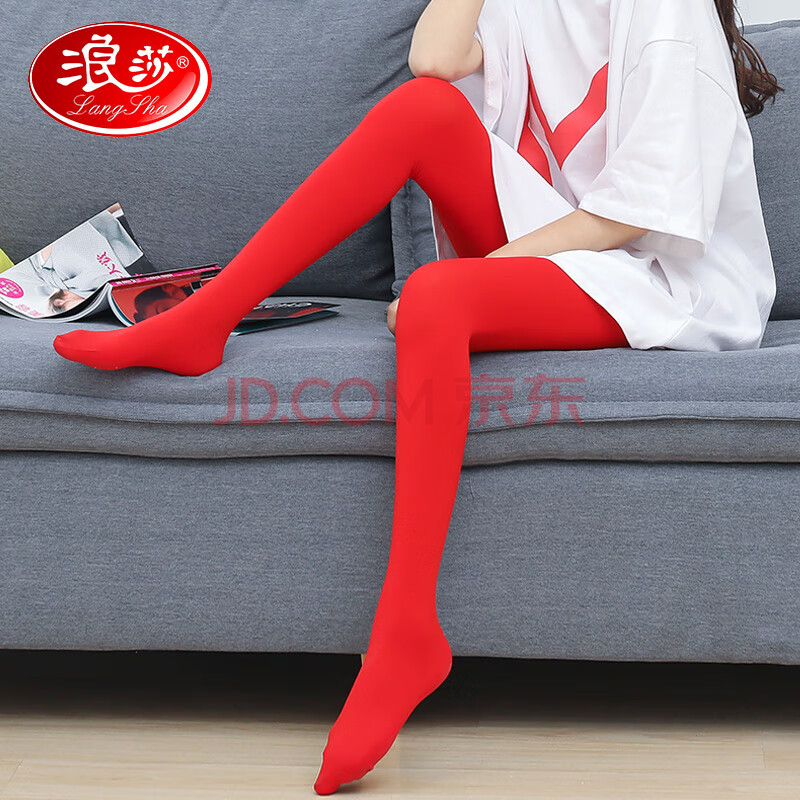 浪莎大红色丝袜薄款连裤袜喜庆本命年中厚打底袜女春秋款1双 120d