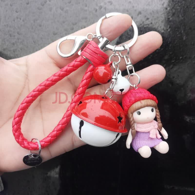 创意钥匙扣女可爱小女孩钥匙挂件车钥匙链女生背包挂饰品 红绳铃 红