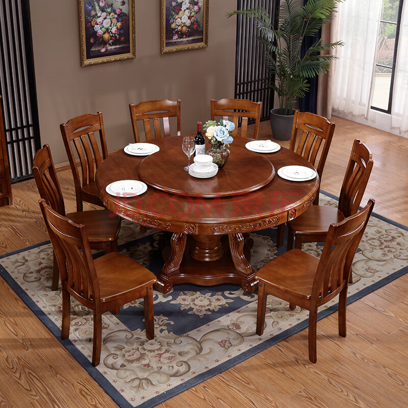 拙治 实木圆形餐桌椅组合家用圆餐桌带转盘现代简约6人吃饭酒店大圆桌