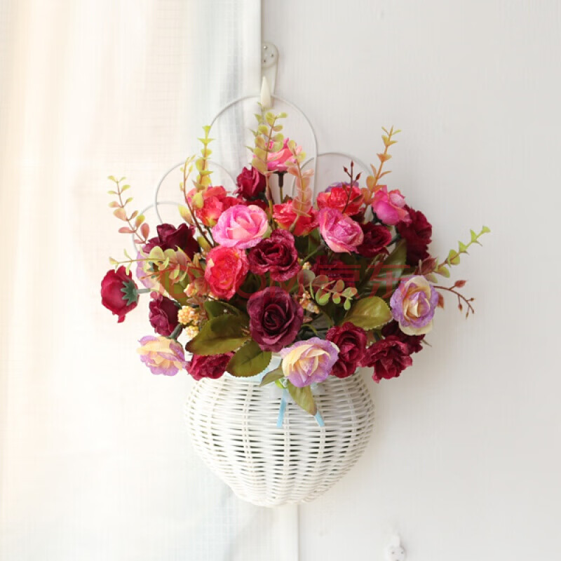 仿真花挂壁花艺套装 壁挂装饰花塑料花 墙壁悬挂假花挂花 含花篮好
