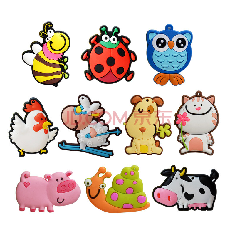 磁铁卡通可爱黑板立体动物硅胶吸铁石装饰磁贴 可爱动物(一套10个) 大