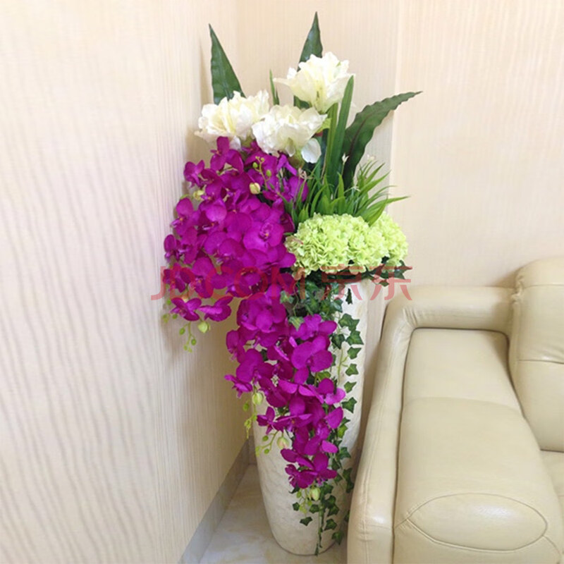 欧式落地大花瓶客厅装饰品摆件 仿真花套装花器贝壳假花干花插花 90cm