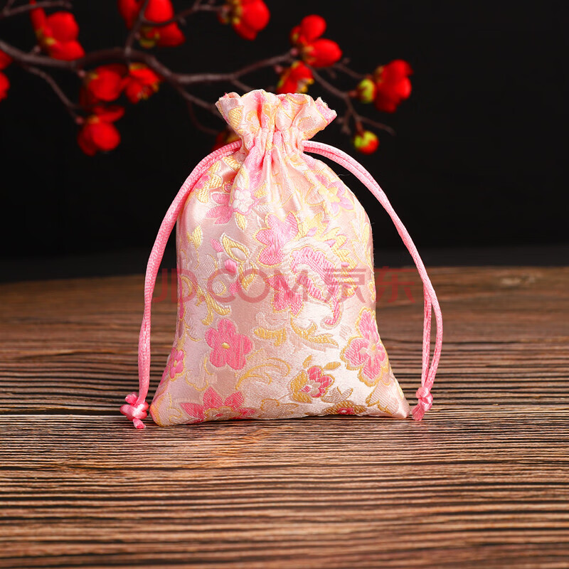 刺绣首饰锦袋锦囊饰品袋小布袋珠宝文玩手串包装袋福袋 开口笑粉红色
