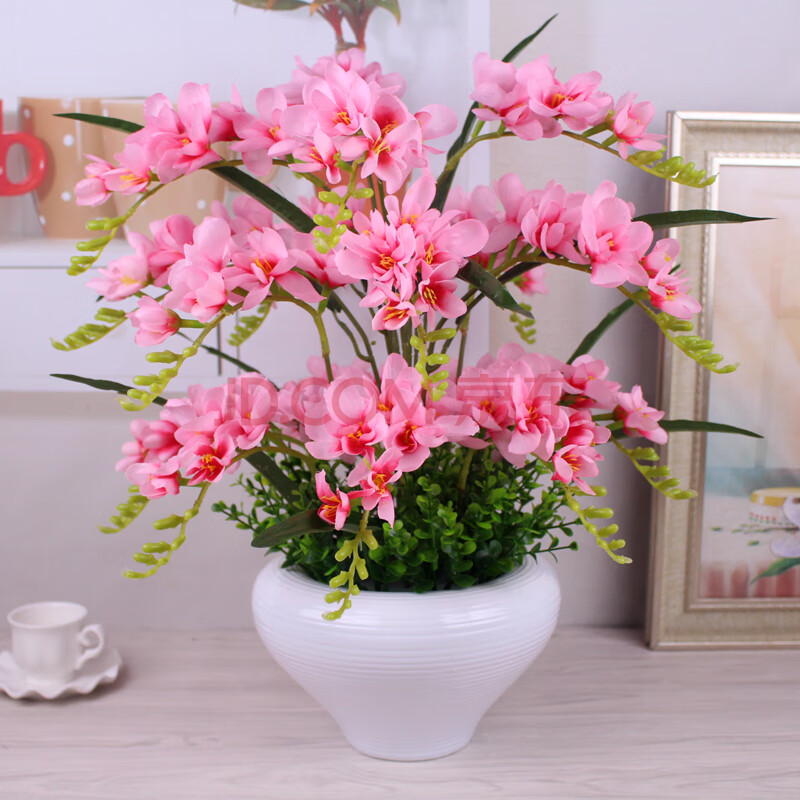 谷朵儿 香雪兰仿真花套装 卧室摆放装饰花假花干花塑料花 绢花 粉红色