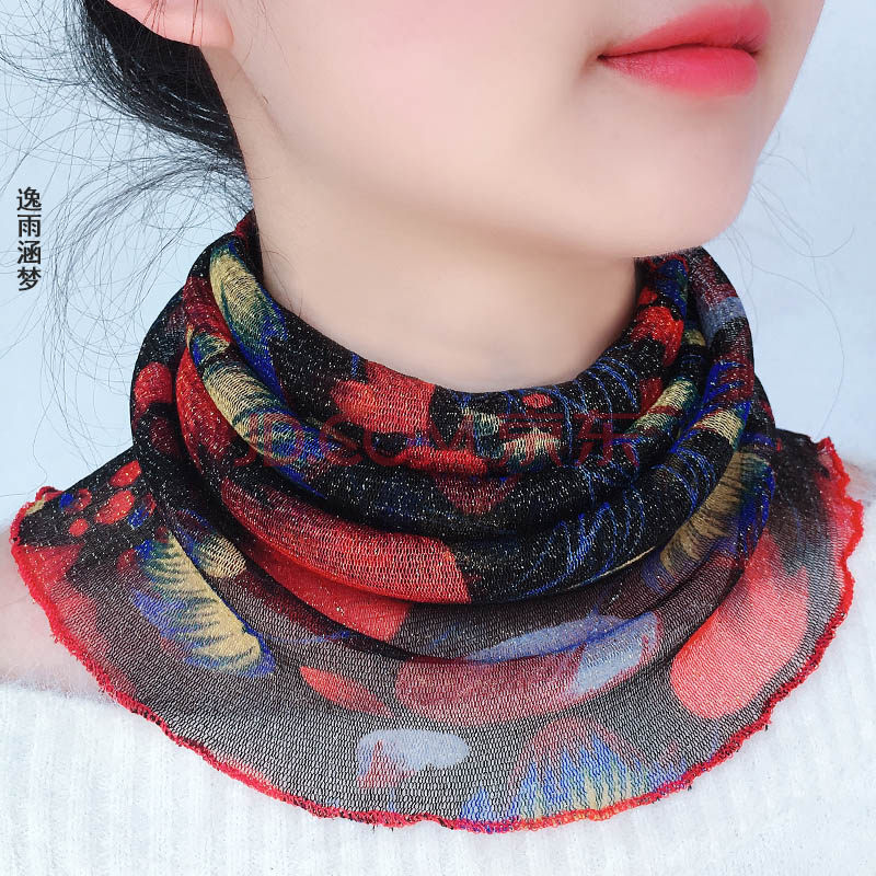 百变小围脖夏薄款女夏季围脖女套头薄款网纱百变丝巾挂耳面纱遮脸护颈