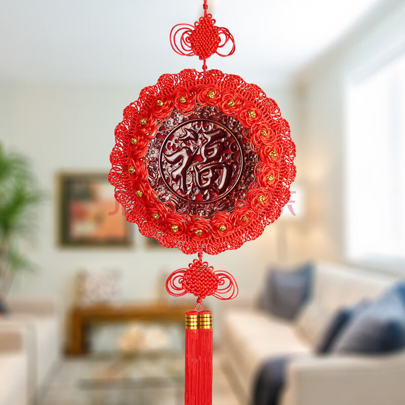 客厅三联画沙发背景墙中国结挂件大号福字挂饰桃木中国节结婚春节新年