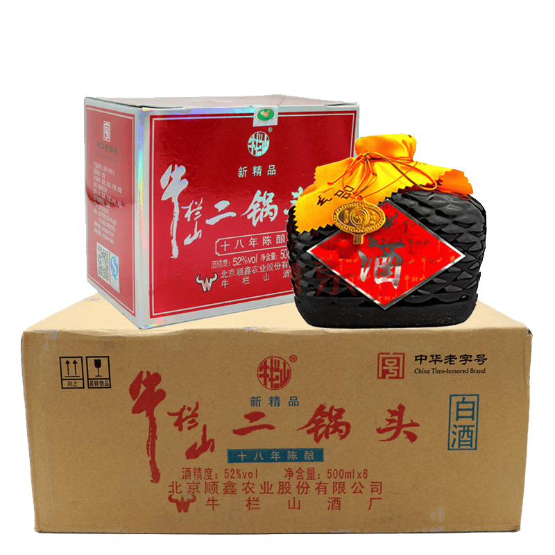 北京牛栏山二锅头白酒 清香型 500ml* 6瓶整箱 新精品十八 18年 陈酿