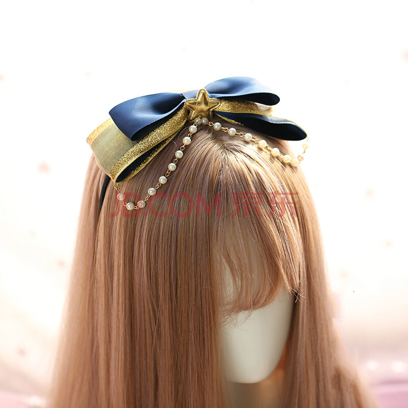 lolita洛丽塔头饰kc深蓝色大款蝴蝶结边夹发圈珍珠itakc发箍手工蝴蝶