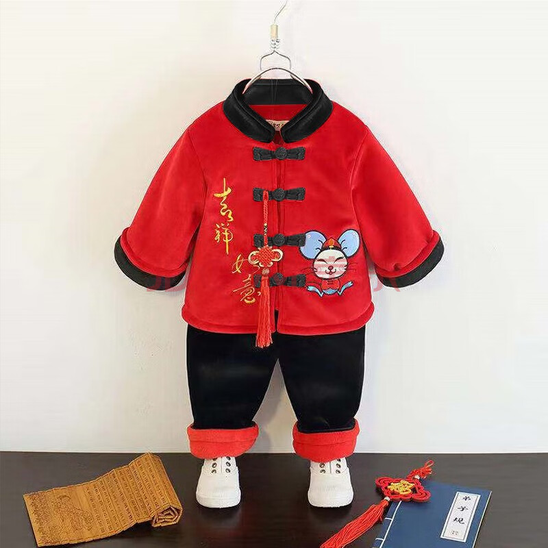 装1-2-3-5-6岁男女童挂件唐装冬新年装中国风加厚加绒儿童礼服套装