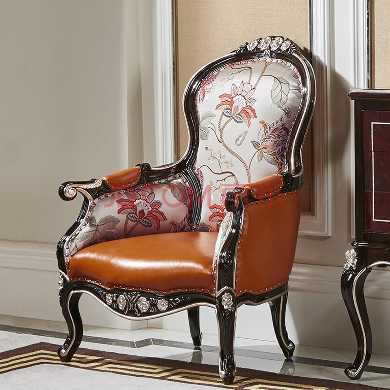 羽居家具 美式真皮高背休闲椅单人沙发椅欧式实木老虎椅书房椅子高档