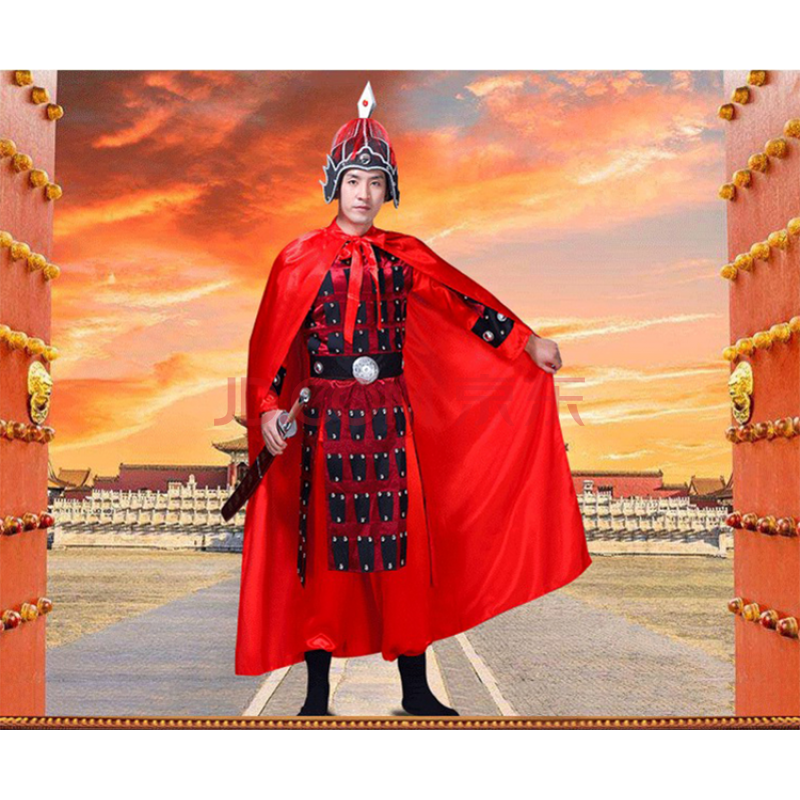 全套红盔甲衣服 1披风 将军 110cm