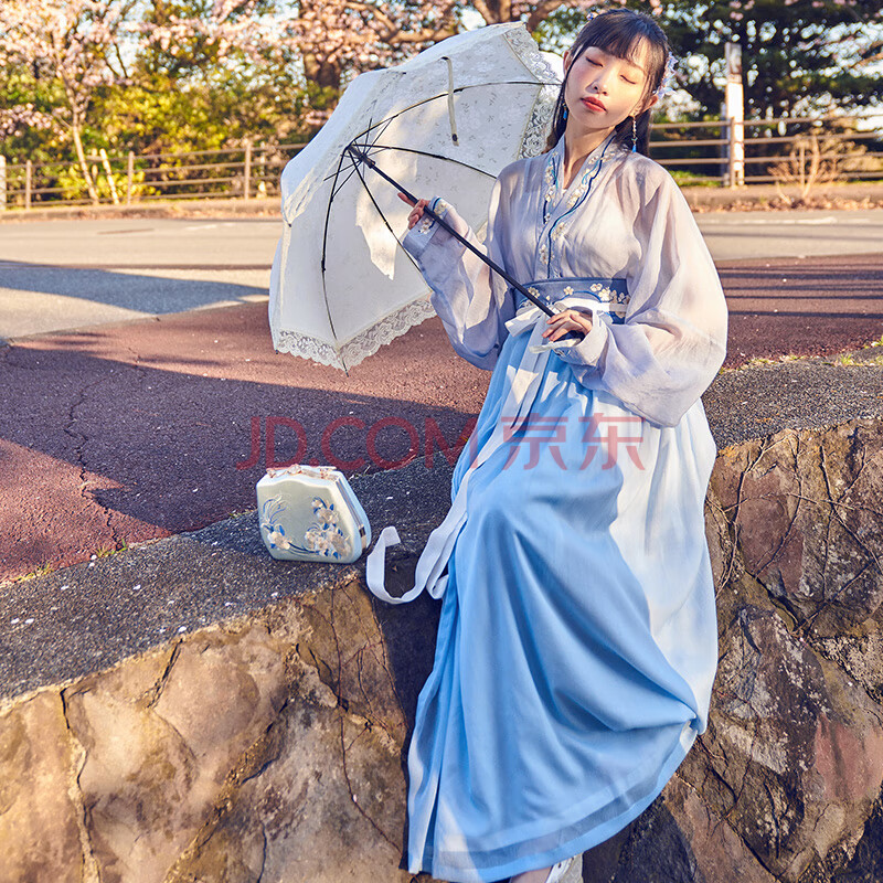 【十三餘 小豆蔻兒】[野芳幽香]對襟刺繡衫裙可對穿交褶裙漢服女 吊帶