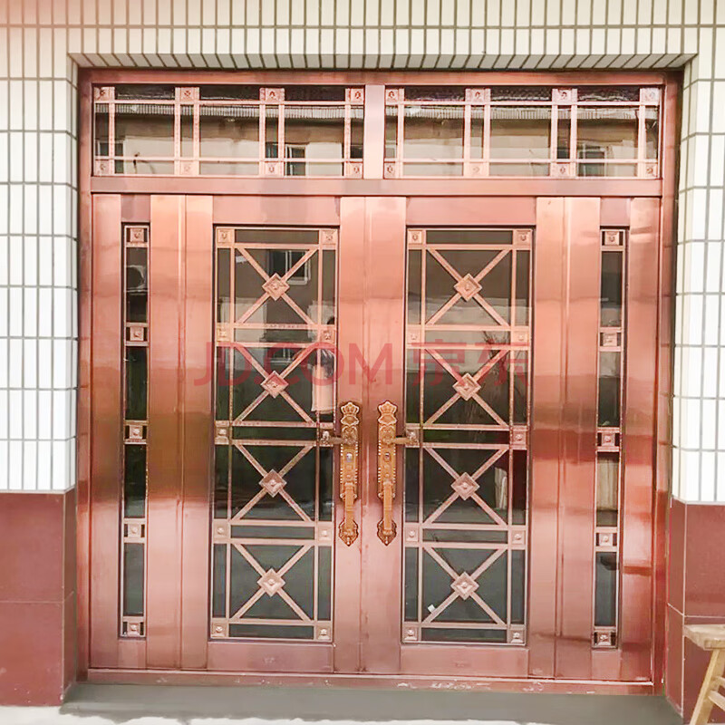 304不锈钢防盗门大门双开门乡村家用白钢门单门进户大门 玫瑰金