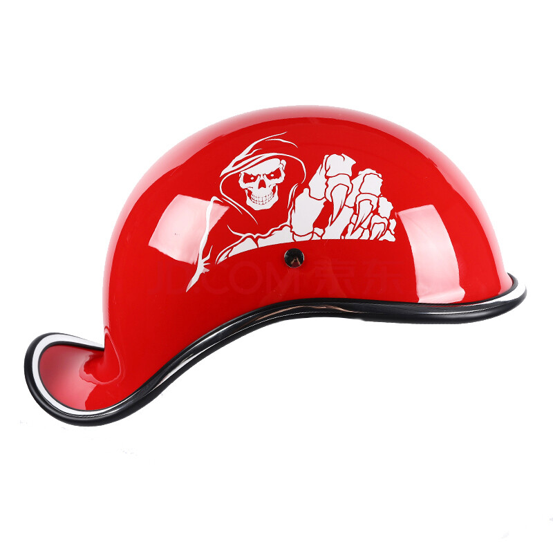 摩托车头盔瓢盔半盔复古机车翘盔车半覆式四季男 红色战神 xl