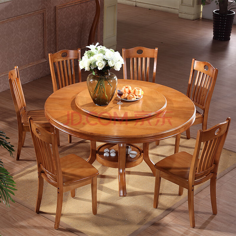 耀泰家居 实木餐桌橡木圆餐桌圆形桌椅组合现代简约餐厅饭桌大圆桌