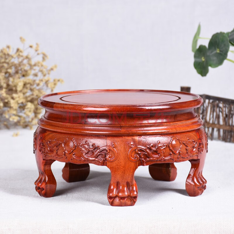 赣景旭实木底座底托景德镇工艺品摆件奇石花瓶圆形木质花盆景佛像鱼缸