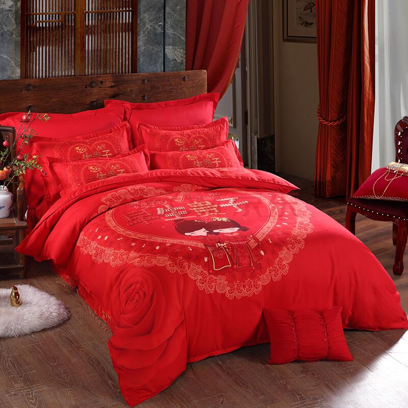 结婚用品床上四件套结婚四件套大红色新婚喜被棉婚庆双人床上被子用品