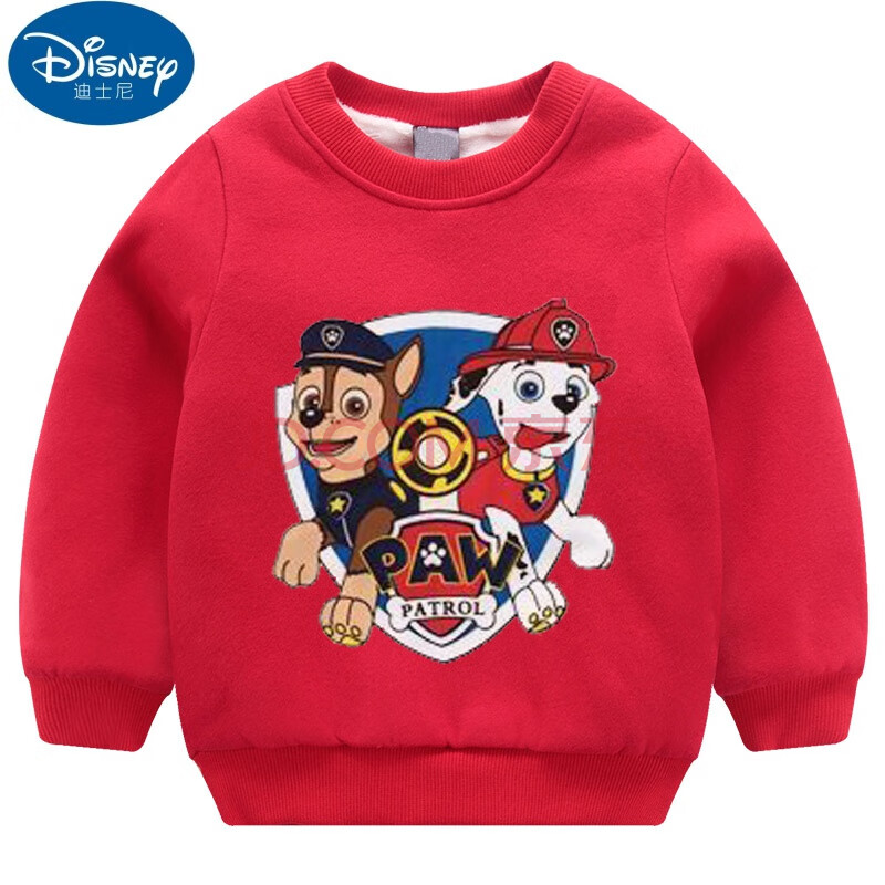 冬季套头加绒保暖上衣童冬新款童纯棉汪汪队中小童薄绒上衣宝 红色