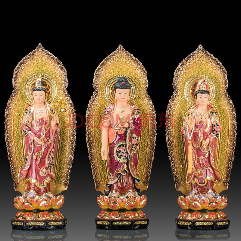 开齐礼坊 彩绘西方三圣树脂佛像摆件观音菩萨阿弥陀佛大势至菩萨佛像