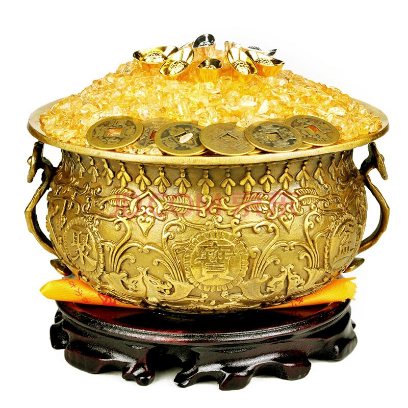 宝泰祥 铜聚宝盆摆件 香炉工艺礼品摆件家居装饰品 直径15厘米 配碎石