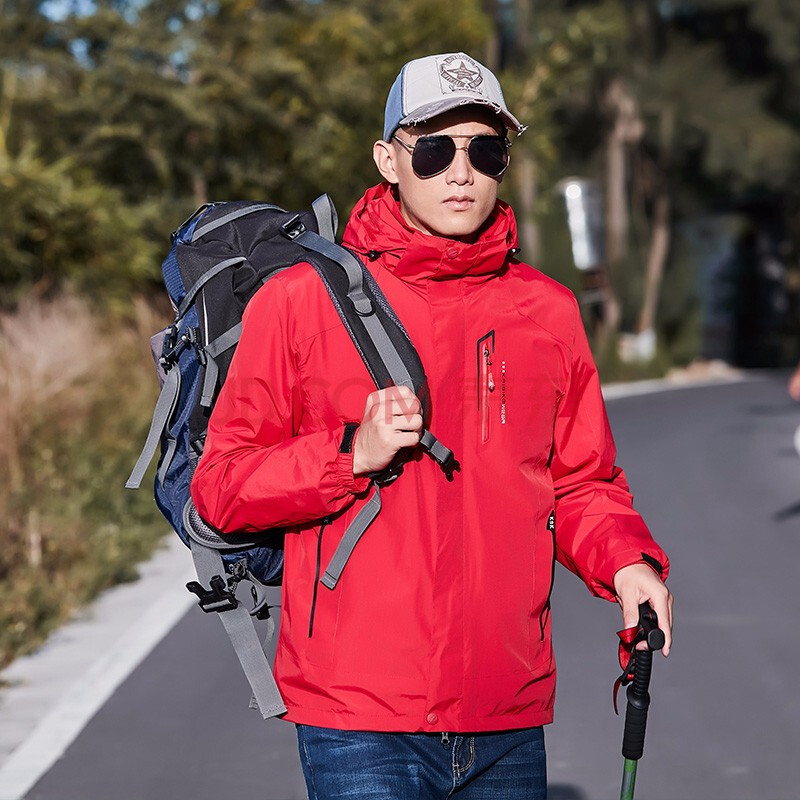 户外冲锋衣男三合一秋冬季情侣防水保暖两件套防寒登山服 男红色 xl