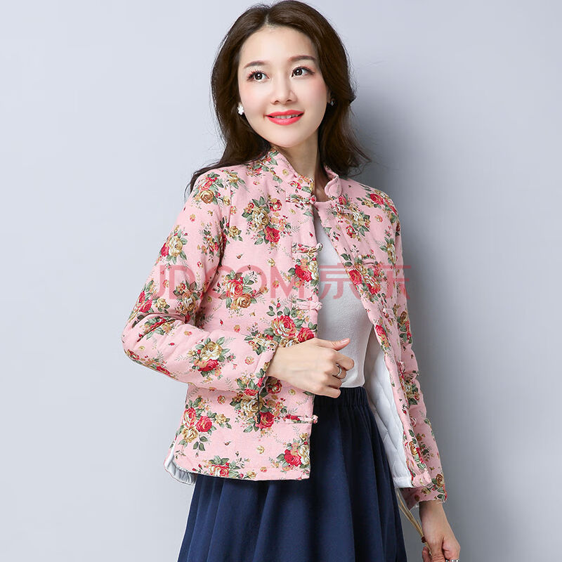 秋冬新款复古棉麻短款小棉袄民族风修身加厚棉衣大码女装棉服外套 69