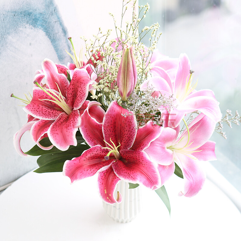 香水百合鲜花云南玫瑰同城水养插花家用花束 混色百合20朵  配草 保鲜