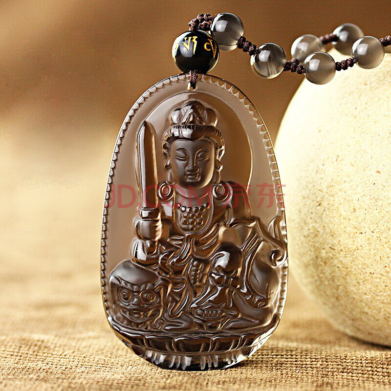 初缘 新年礼物黑曜石本命佛项链男士守护礼物 冰种生肖兔-文殊菩萨