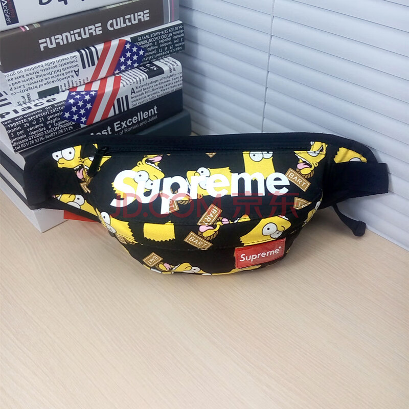 运动胸包女个性时尚superme嘻哈斜挎包ins潮牌死飞包 黑色辛普森白字