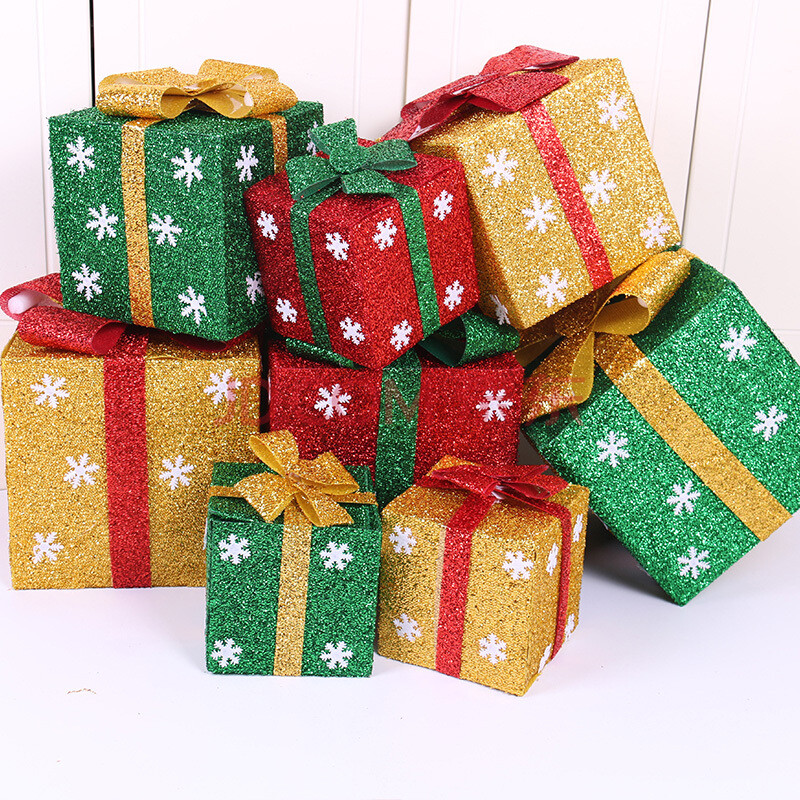 圣诞节装饰盒子 启轩圣诞节礼品盒大礼品盒子道具小礼盒蝴蝶结正方形