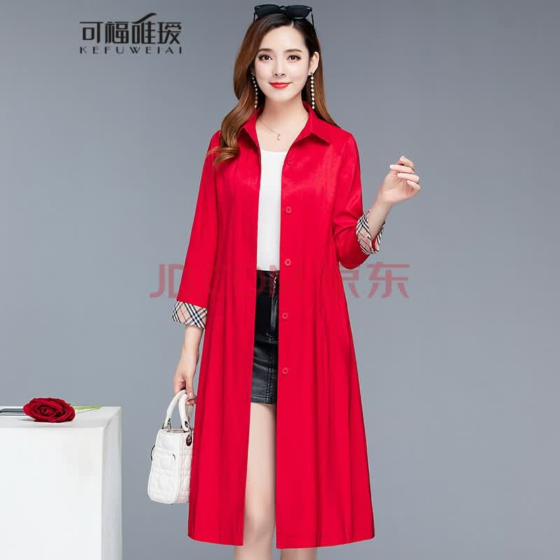 可福唯瑷 风衣女士中长款2019年秋季秋新款气质时尚大衣外套 大红 l