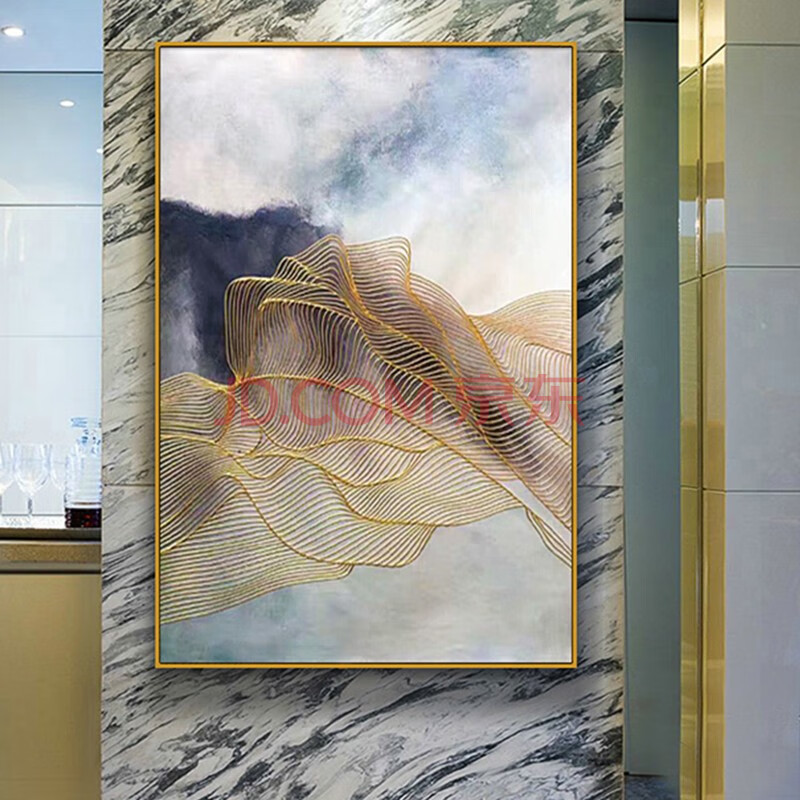名图纯手绘油画大幅北欧现代简约抽象金丝线装饰画玄关过道走廊挂壁画