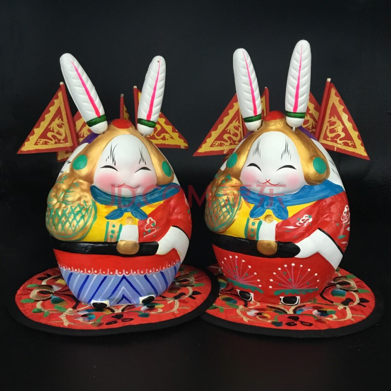 老北京兔爷特色工艺品传统泥塑摆件中秋节特色纪念品 如意兔爷兔奶1对
