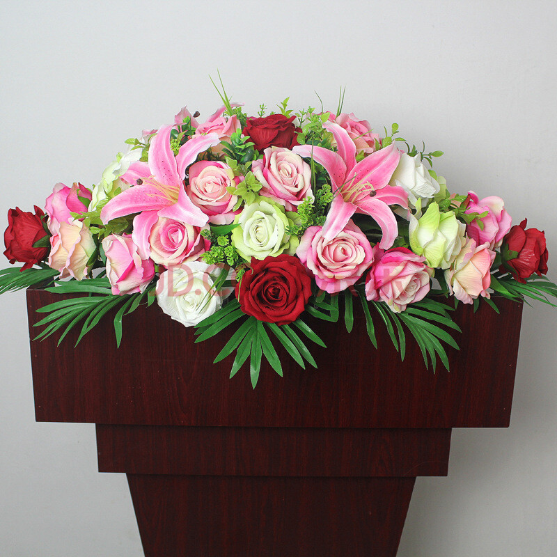 花主持台装饰花前台发言台假花摆件签到台花 d款绒布讲台花二合一80cm