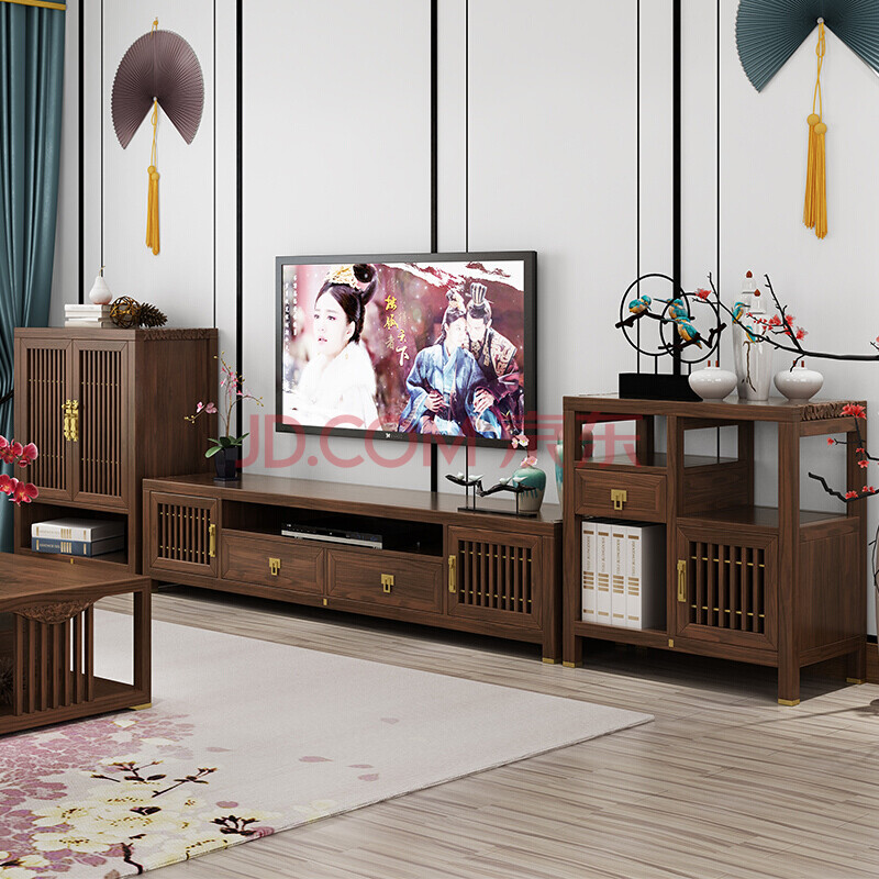 新中式电视柜组合客厅装饰储物柜禅意古典仿古别墅家具 低柜 整装