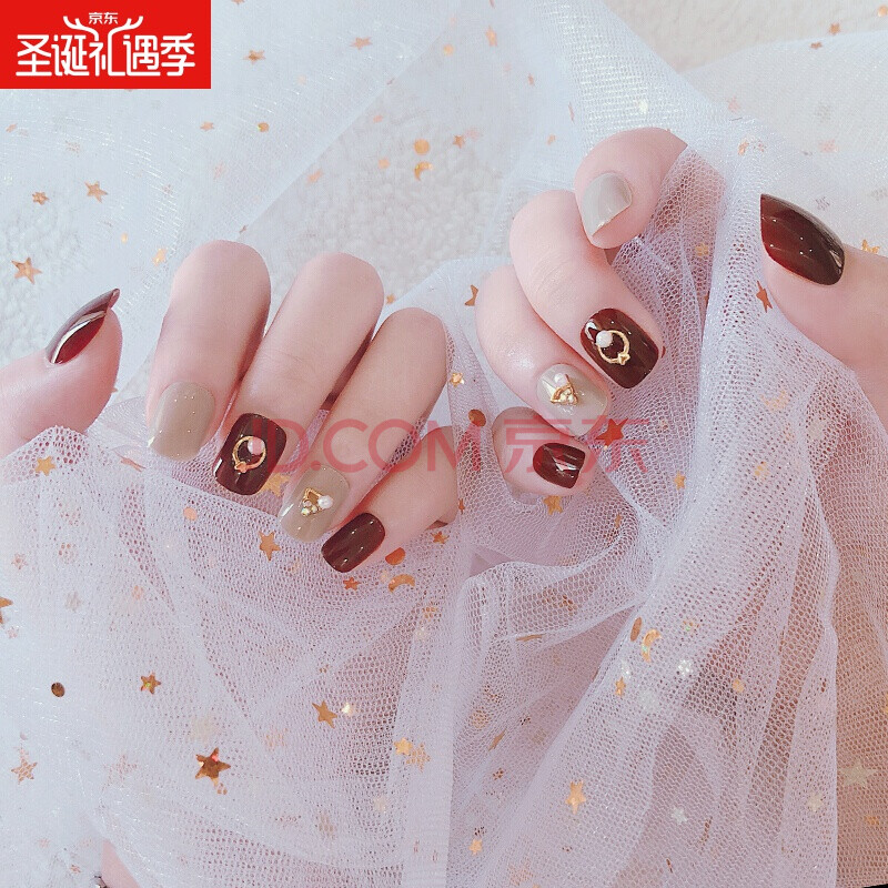 带钻假指甲贴片婚礼可取可带新娘美甲成品可穿戴拆卸少女仿真甲片 n