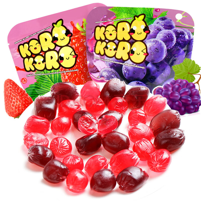 泰国进口korokoro酷乐草莓葡萄水果糖40g*6袋果汁软糖qq糖果零食 两个