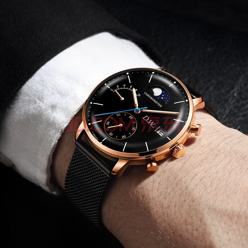 迪塔(dita)男士手表概念男表防水学生潮流时尚运动机械手表 玫金黑盘