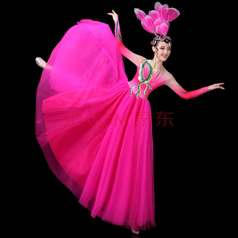 京东暖暖节活动返场 绿色的广场舞服装开场舞大摆裙演出服广场舞