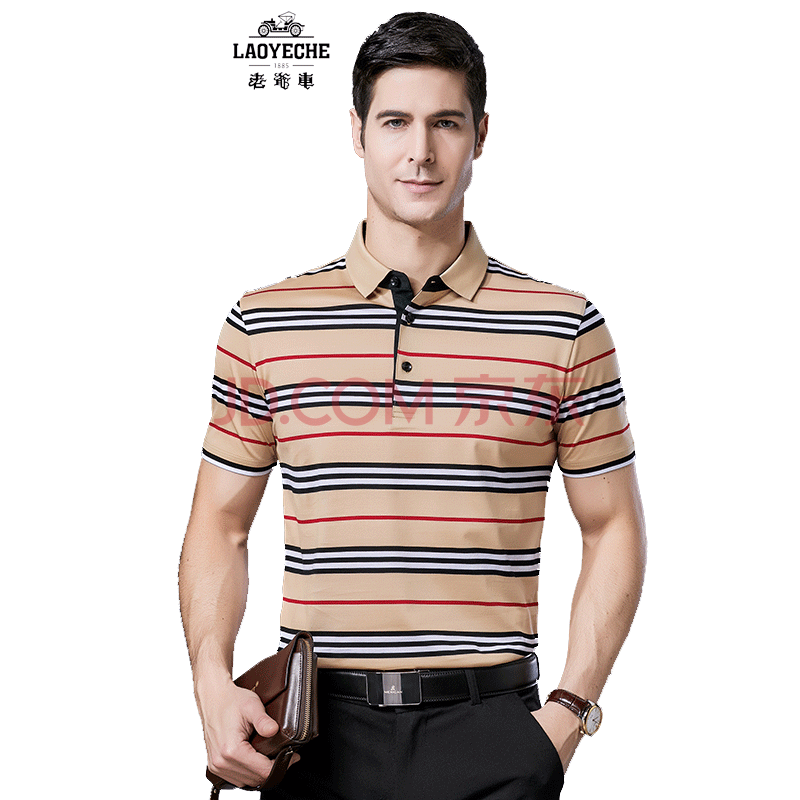 老爷车短袖t恤男士纯棉条纹针织衫新款衣服夏季时尚男士上衣圆领套头