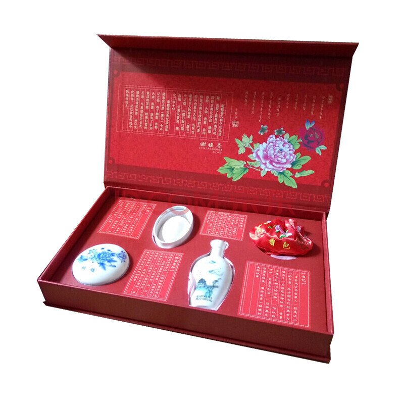 谢馥春 红色礼盒装古典四件套 青花瓷胭脂 美女妆鸭蛋粉 香包 头油