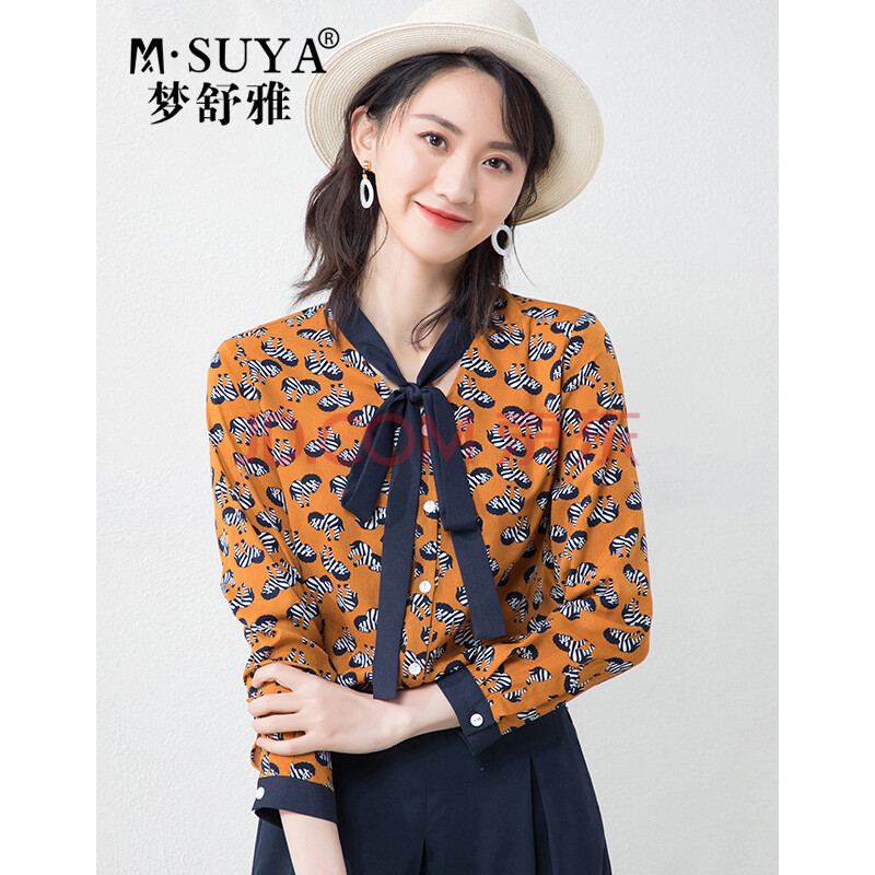 m·suya/梦舒雅雪纺衬衫女印花2020春夏季新款显瘦打底衫舒适上衣