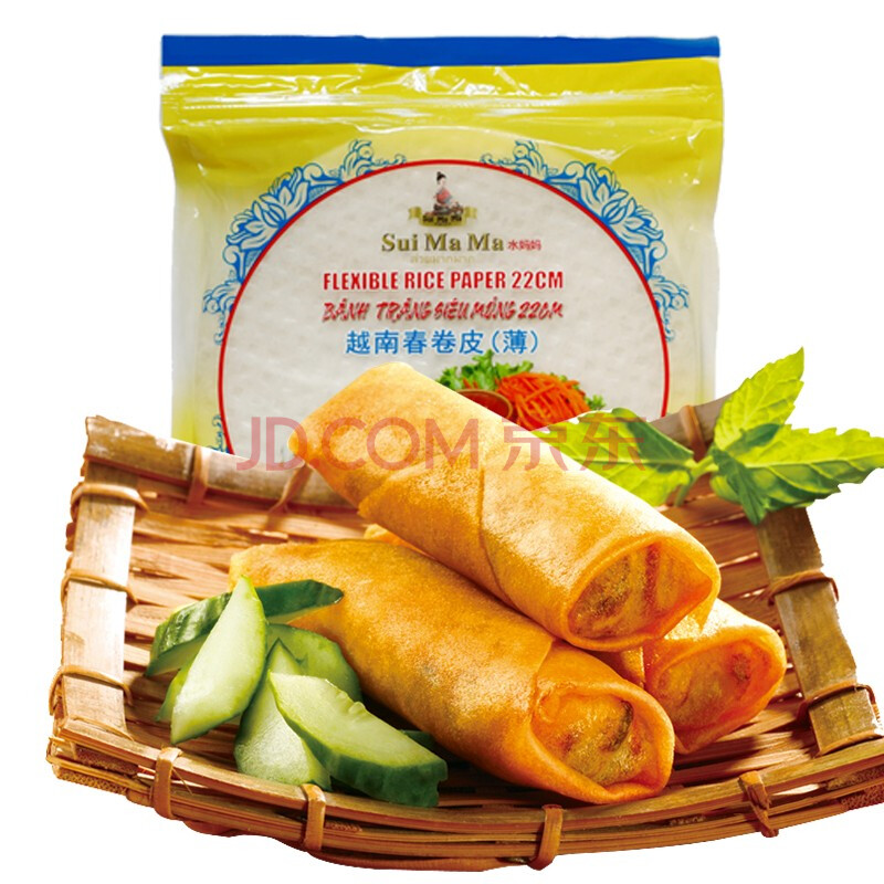 水妈妈薄春卷皮越南原装进口袋装透明薄饼皮家用春饼卷米纸 200g方形
