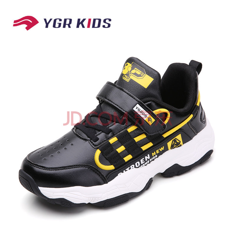 永高人童鞋 男童运动鞋2020春季新款中大童减震休闲鞋儿童跑鞋 黑/黄