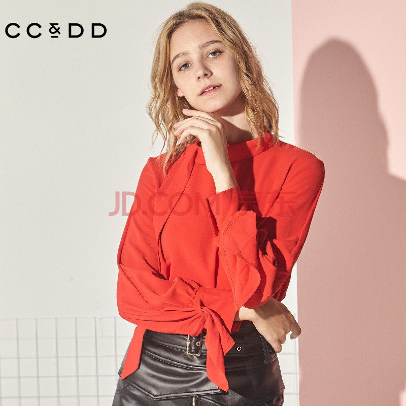 cc&dd 秋冬新品圆领长袖系带职业装袖带薄款衬 红色 xl