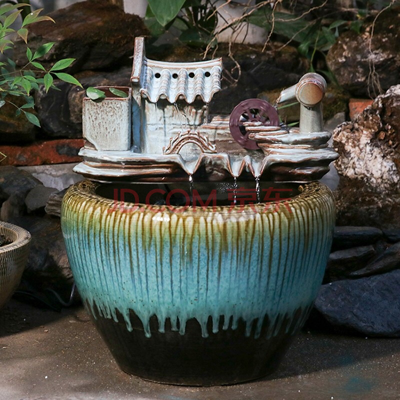 示优 大型陶瓷养鱼缸水缸创意阳台庭院水循环鱼缸造景风水轮客厅摆件