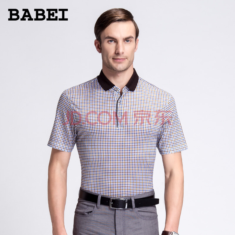 巴贝(babei)男装 高端桑蚕丝t恤商务时尚翻领男士夏季短袖 花色 46