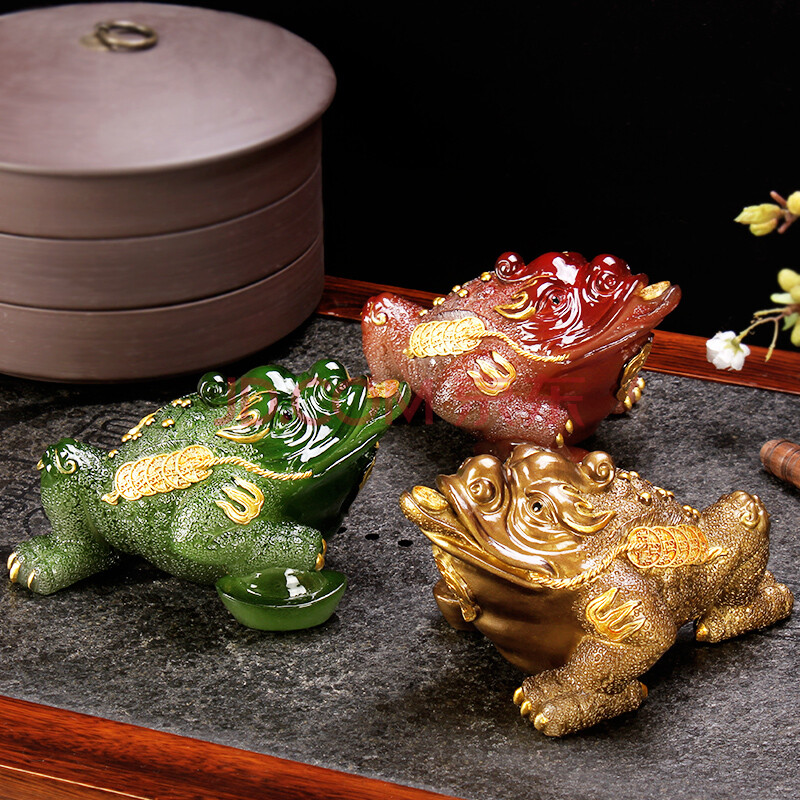 茶艺摆件 开水烫变色蟾蜍茶具玩物茶宝 (变色茶宠三足金蟾)三色特惠装