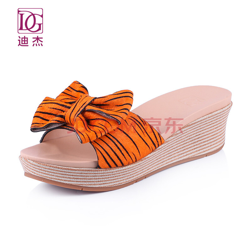 dg迪杰女鞋2015夏季新款坡跟 凉鞋拖鞋一字型蝴蝶结欧美时尚凉拖xp