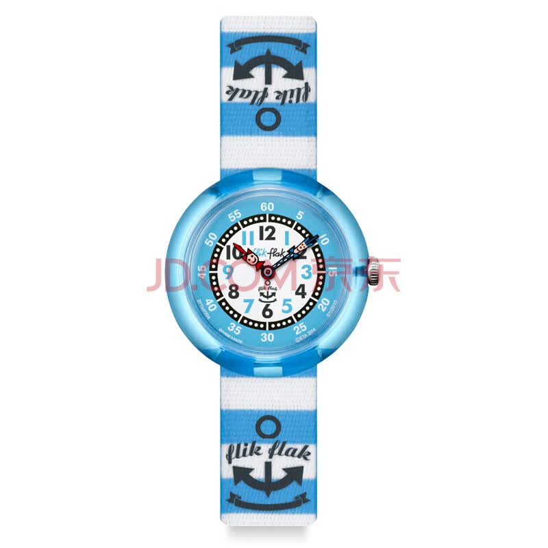 swatch 斯沃琪 瑞士品牌 飞菲奇趣童表系列 石英儿童手表 蓝色条纹 z